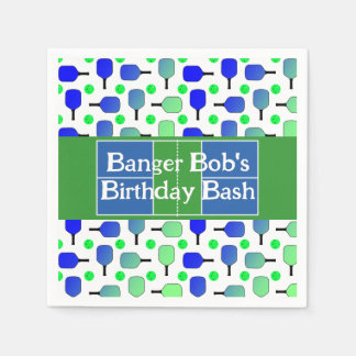 Pickleball Birthday Blue Green Paddle Ball Banging Serviette