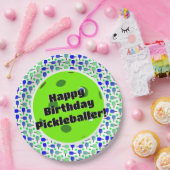 Pickleball Birthday Blue Green Personalisiert Happ Pappteller (Party)