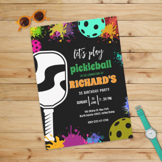 Pickleball Birthday Colorful Sports Partys Einladung