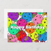 Pickleball Birthday farbenfrohe Ballons und Confet Postkarte (Vorne/Hinten)