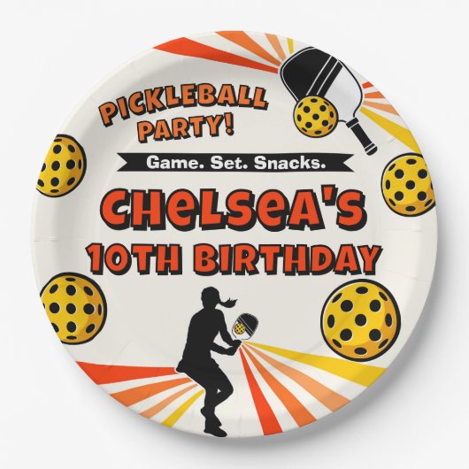 Pickleball Birthday Girls Party Retro Player Pappteller (Vorderseite)