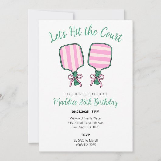 Pickleball Birthday Invite Einladung (Vorderseite)