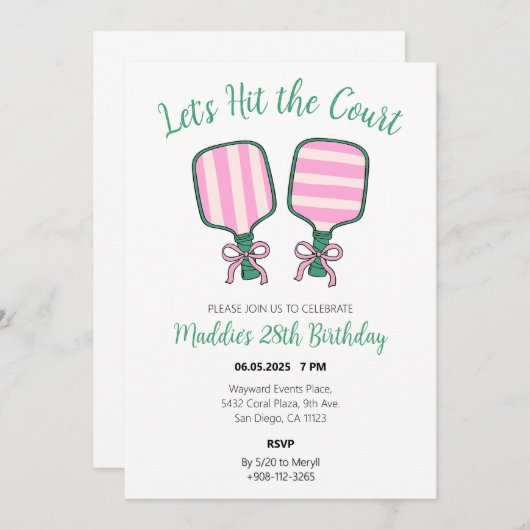 Pickleball Birthday Invite Einladung (Vorne/Hinten)