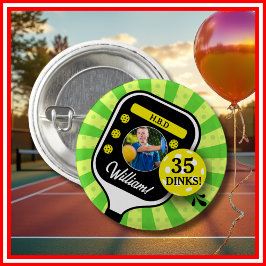 Pickleball Birthday Party RETRO Green Sports FOTO Button