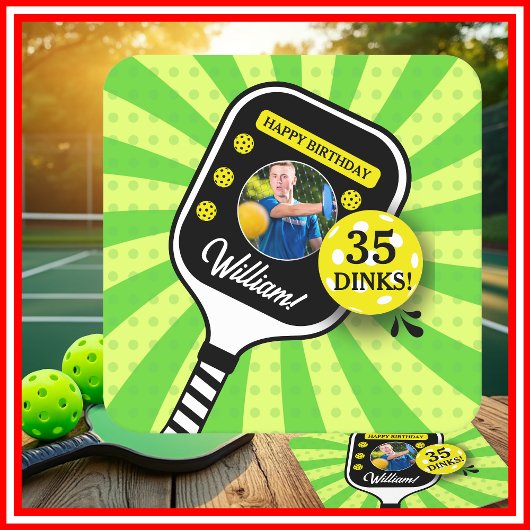 Pickleball Birthday Party RETRO Green Sports FOTO Rechteckiger Pappuntersetzer