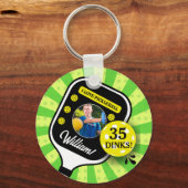 Pickleball Birthday Party RETRO Green Sports FOTO Schlüsselanhänger (Vorderseite)