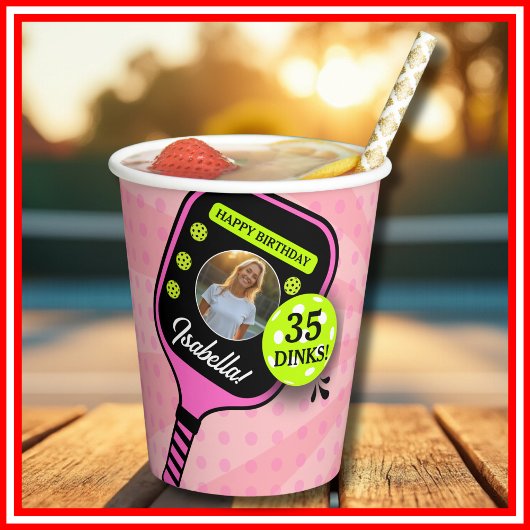 Pickleball Birthday RETRO Pink Sports FOTO Pappbecher