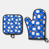 Pickleball blau, orange Bälle mit weißen Paddeln Ofenhandschuh & Topflappen-Set (Vorderseite)