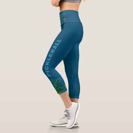 Pickleball Blue Green Whimsy Capri Leggings (Links)