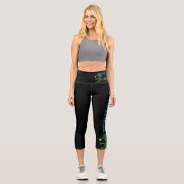 Pickleball Blue Green Whimsy Capri Leggings