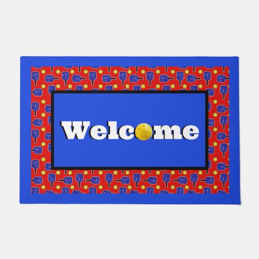 Pickleball Blue Paddles Yellow Balls 4. Juli Fußmatte (Vorderseite)