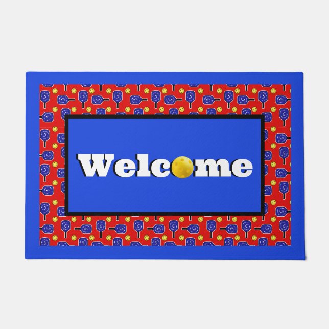 Pickleball Blue Paddles Yellow Balls 4. Juli Fußmatte (Vorderseite)