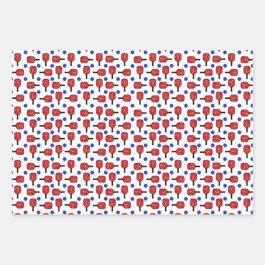 Pickleball Blue Paddles Yellow Balls 4. Juli Geschenkpapier Set (Vorderseite 3)