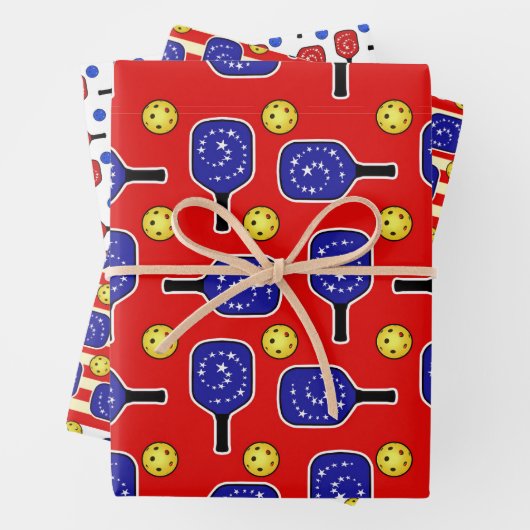 Pickleball Blue Paddles Yellow Balls 4. Juli Geschenkpapier Set (Beispiel)