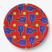 Pickleball Blue Paddles Yellow Balls 4. Juli Pappteller (Vorderseite)
