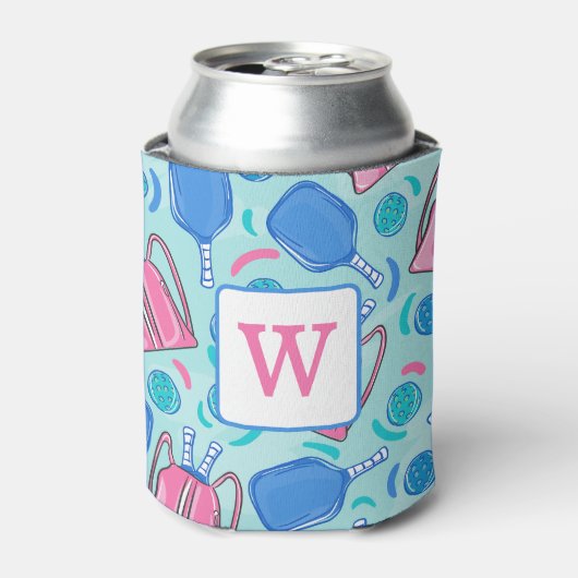 Pickleball Blue Preppy Monogram Dosenkühler (Kanne Vorderseite)