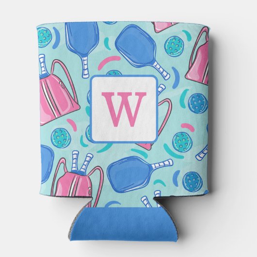 Pickleball Blue Preppy Monogram Dosenkühler (Rückseite)