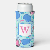 Pickleball Blue Preppy Monogram Selters Dosenkühler (Seltzer Vorderseite)