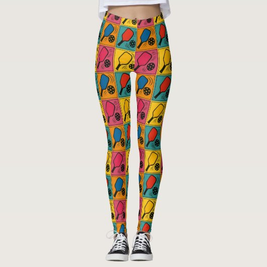 Pickleball Bold Andy Warhol Style Pattern Leggings (Vorderseite)