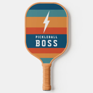 Pickleball Boss Lightning Bolt Retro Stripes Name Schläger