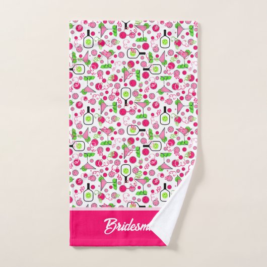 Pickleball Bridal Shower Dinks & Drinks Pink Cosmo Handtuch (Handtuch)