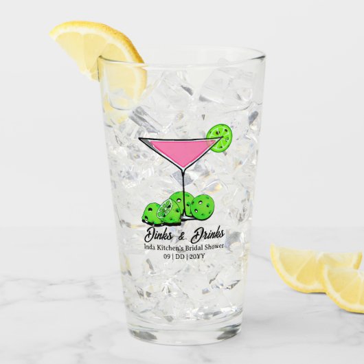 Pickleball Bridal Shower Pink Cocktail Personalize Glas (Vorderseite Ice)