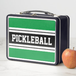 PICKLEBALL Bright Green Black Racing Streifen Metall Brotdose