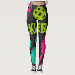 Pickleball Bright PINK BLAU GREEN PADDDLE Art Leggings
