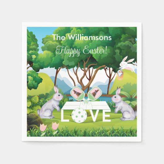 Pickleball Bunnies Fun Happy Oaster Serviette (Vorderseite)
