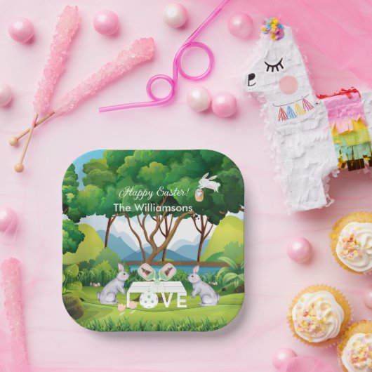 Pickleball Bunnies Fun Happy Ostername Pappteller (Party)