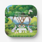 Pickleball Bunnies Fun Happy Ostername Pappteller (Vorderseite)