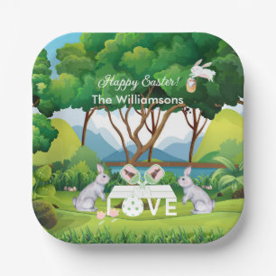 Pickleball Bunnies Fun Happy Ostername Pappteller