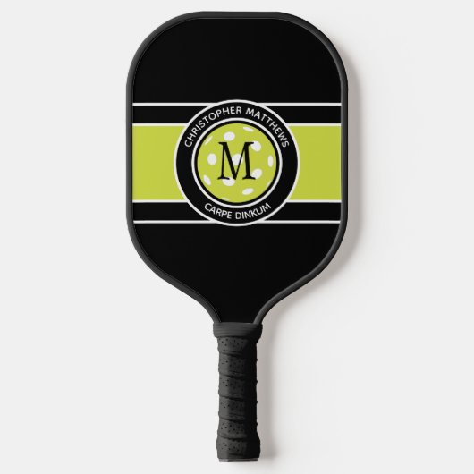 Pickleball Carpe Dinkum Quote Name Initial Black Pickleball Schläger (Vorderseite)