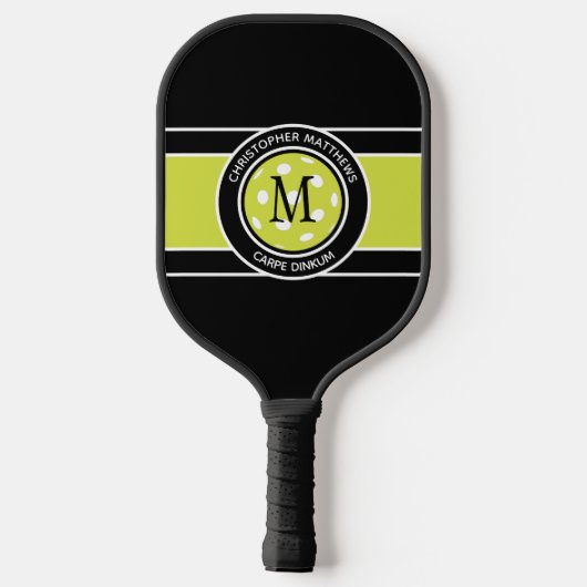 Pickleball Carpe Dinkum Quote Name Initial Black Pickleball Schläger (Rückseite)