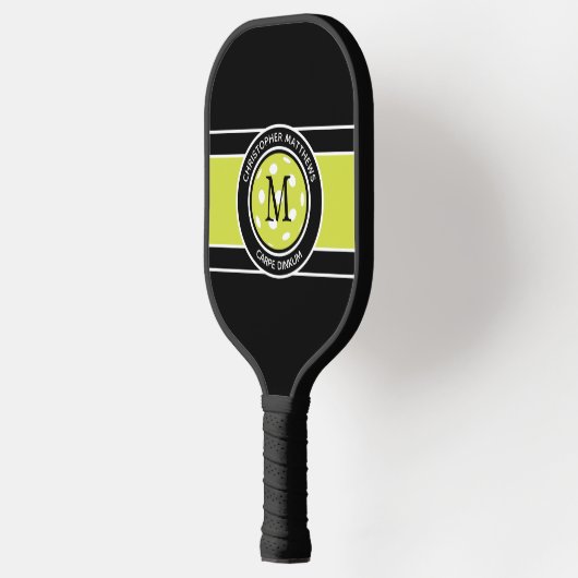 Pickleball Carpe Dinkum Quote Name Initial Black Pickleball Schläger (Links)