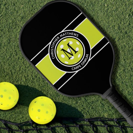 Pickleball Carpe Dinkum Quote Name Initial Black Schläger