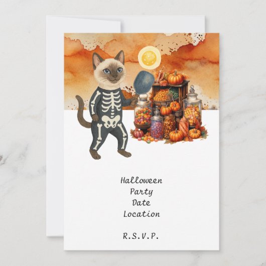Pickleball Cat and Friends Host Halloween-Party Einladung (Vorderseite)