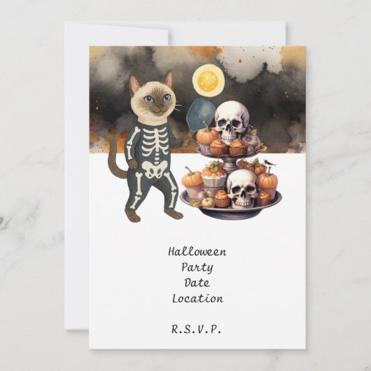 Pickleball Cat and Friends Host Halloween-Party Einladung (Vorderseite)