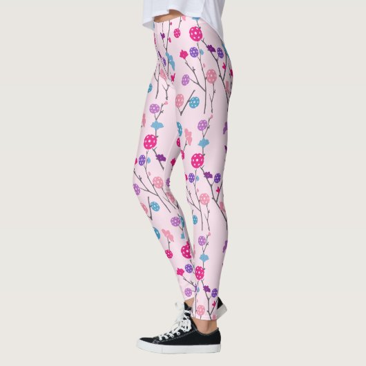 Pickleball Cherry Blossom Pink Floral Muster Leggings (Links)