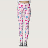 Pickleball Cherry Blossom Pink Floral Muster Leggings (Vorderseite)