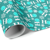 Pickleball Christmas Blue White Ho Ho Ho Ho Snowfl Geschenkpapier (Rolleneckpunkt)