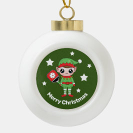 Pickleball Christmas Elf Keramik Kugel-Ornament