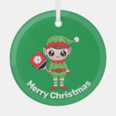 Pickleball Christmas Elf Ornament Aus Glas (Vorderseite)