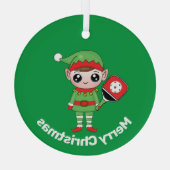 Pickleball Christmas Elf Ornament Aus Glas (Rückseite)