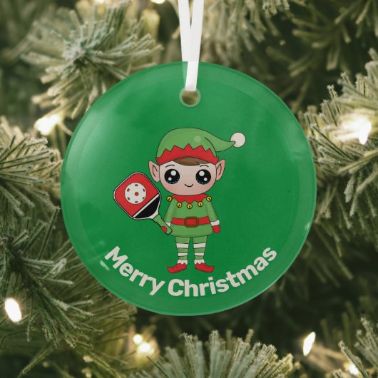 Pickleball Christmas Elf Ornament Aus Glas (InSitu)