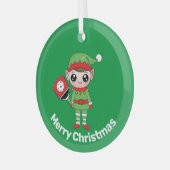 Pickleball Christmas Elf Ornament Aus Glas (Vorderseite links)