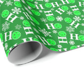 Pickleball Christmas Green Ho Ho Ho Ho Snow Geschenkpapier (Rolleneckpunkt)