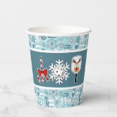 Pickleball Christmas Joy Blue und White Snowballs Pappbecher (Rückseite)
