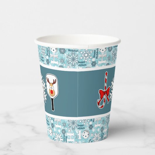 Pickleball Christmas Joy Blue und White Snowballs Pappbecher (Rechts)