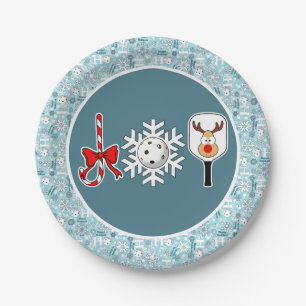 Pickleball Christmas Joy Blue und White Snowballs Pappteller